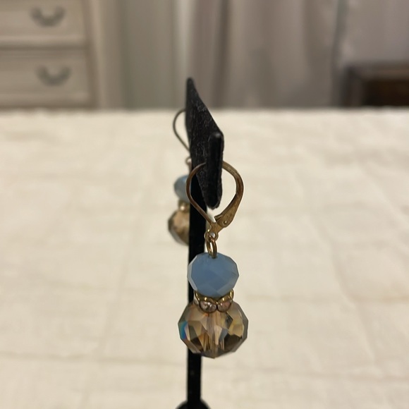 Vintage Blue Beaded Dangle Drop Statement Earrings - Picture 2 of 3